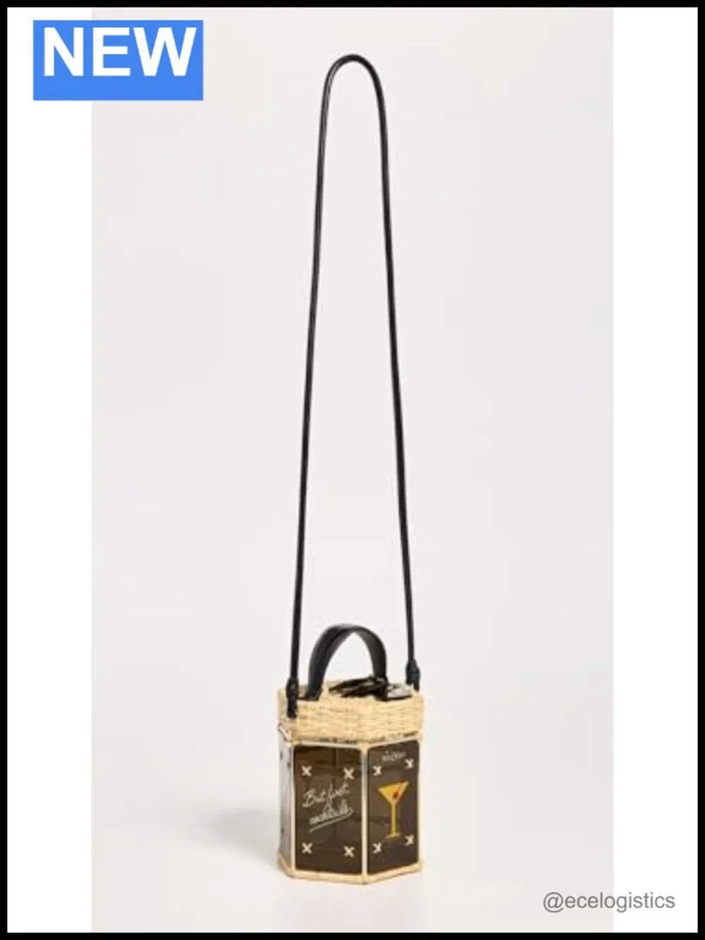 Acrylic Bucket Bag with Rattan Trim, Magnetic Closure, Gold Hardware